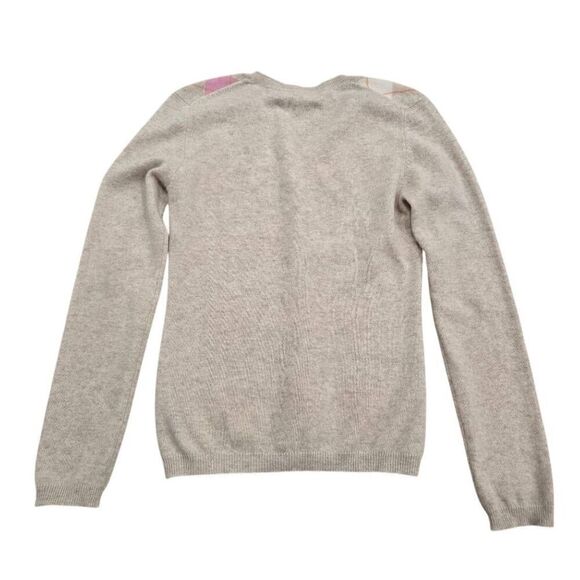 Geneva Sweater Women's Small Tan Knit 100% Cashmere V-Neck Argyle Pullover Gorpc - Picture 5 of 5